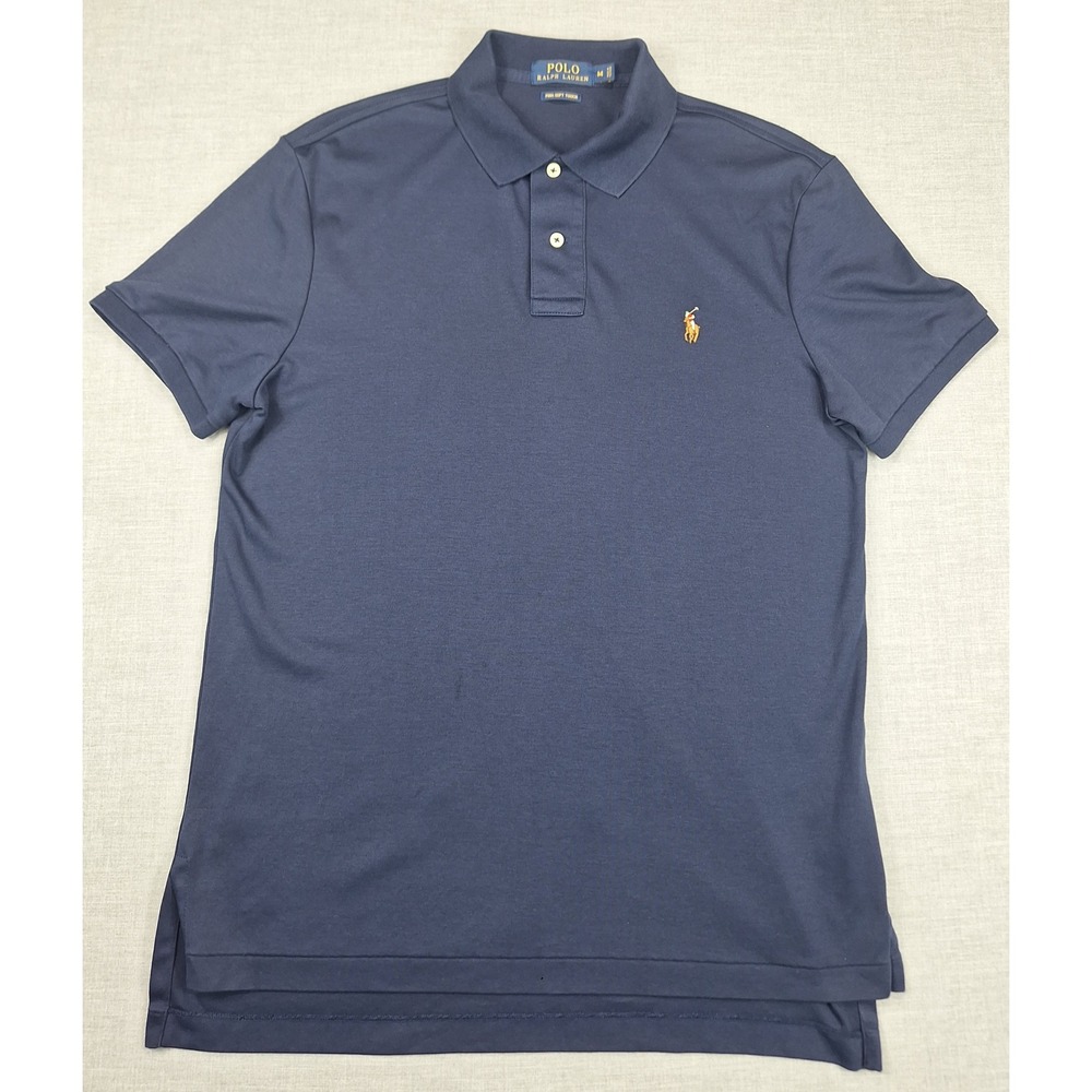 Polo Ralph Lauren Mens Navy Blue Pima Soft Touch Cotton Polo Shirt Size M